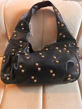 H&M Black Shoulder Bag with Gold Studs